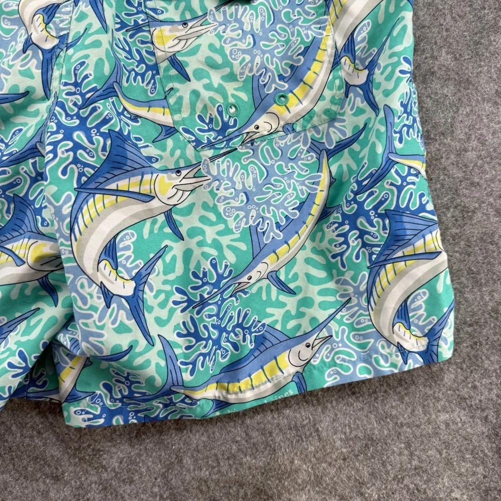Vineyard Vines Swim Trunks Mens Small Marlin Coral Blue Green Board‎ Shorts